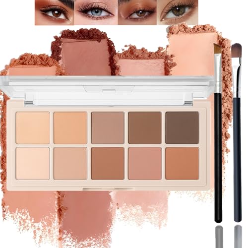Image of Autumn & Winter Earth Tones Eyeshadow Palette – 10 Low Saturation Matte & Soft Shimmer Shades – Long-Lasting Waterproof Blendable Formula Includes Eyeshadow Brush Makeup for Women (Natural Nude)