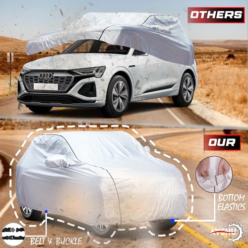 Image of AYSHU Waterproof Car Cover Compatible with TATA Curvv | Mirror & Antenna Pocket | Anti-Scratch Soft Cotton Inner Layer | Triple Stitched | Heat Resistant Metallic Silver | All-Weather Protection