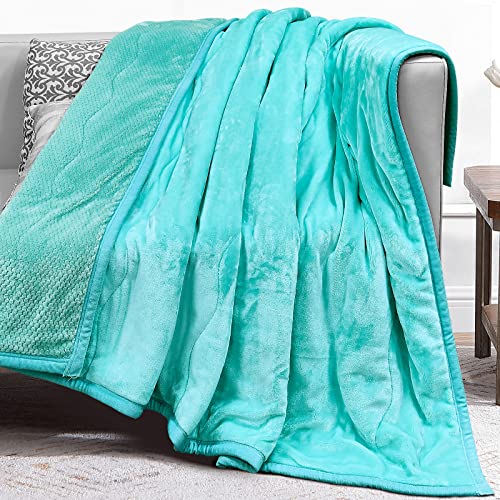 Lynnlov Thick 3 Layers Flannel Fleece Throw Blanket For Couch 50" X 60", Soft Decorative Microfiber Plush Blankets,Luxury Comfy Cozy Velvet Blanket For Sofa Chair Bed, Winter, Warm, Breathable, Aqua #TOP1