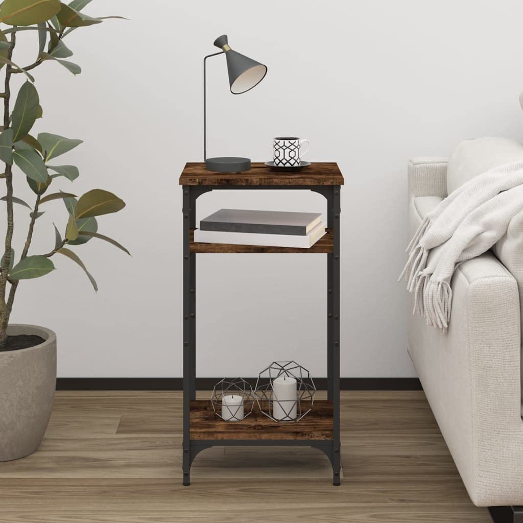 Beistelltisch Räuchereiche Holzwerkstoff mit Stahlrahmen 40x30x75 cm Stabiler Couchtisch mit Ablagefach für Wohnzimmer Schlafzimmer Flur Balkon ideal als Ablagetisch und Sofatisch
