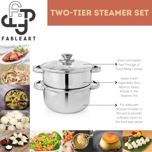 Image of Healthy Cooking Combo - Stainless Steel Steamer (2-Tier) & Induction-Base hard anodised Taper Frypan