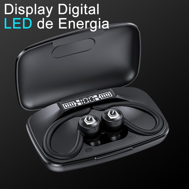 Charging case with LED display showing battery levels