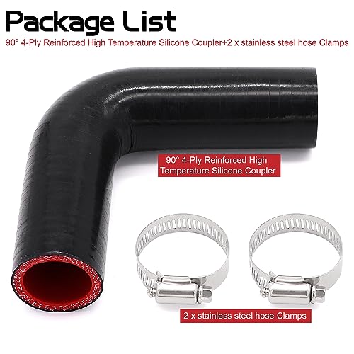 Image of 1-1 /4 inch 90 Degree Radiator Hose Rubber Elbow 4-Ply with 2PCS Stainless Steel T-Bolt Clamp for Turbo /Intercooler /Intake Piping