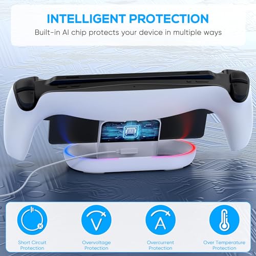 fastsnail charging stand for ps portal remote player portable charge dock station with 14 rgb light modes and type-c cable charge base holder accessories for playstation 5 portal console