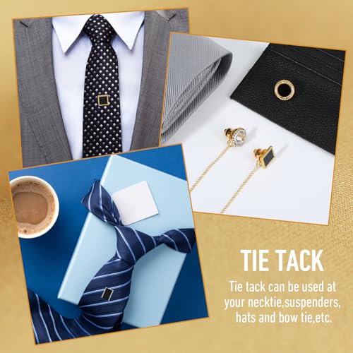 6 Pcs Tie Tack for Men Copper Tack Clutch with Chain Tie Clip Suit Accessories Regular Tie Chain Necktie Lapel Pins for Business Hat Wedding Birthday3
