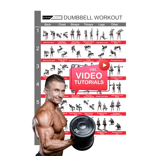 CLEAN SPORTS® Kurzhantel Workout Poster DinA1 mit sechs Ganzkörperworkouts zum Nachmachen | Dumbbell Sportposter für Hobbyraum oder Fitnesstudio (DinA1)