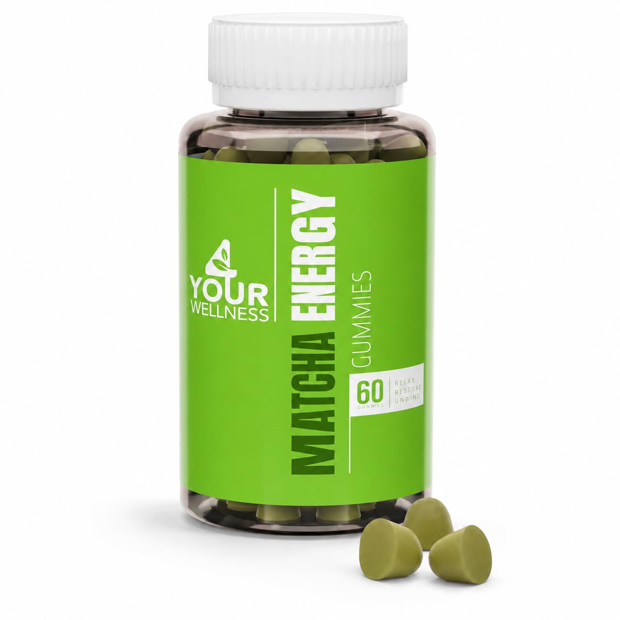 Matcha Green Tea Energy Gummies B12 CoQ10 60 Count Matcha 60 Count (Pack of 1)