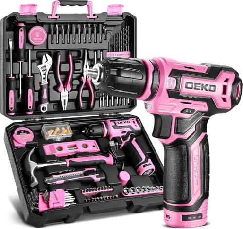Image of Pink Tool Set: Tool kit with 12V Cordless Drill Set for Women Home Hand Repair Tools Sets Drills Case