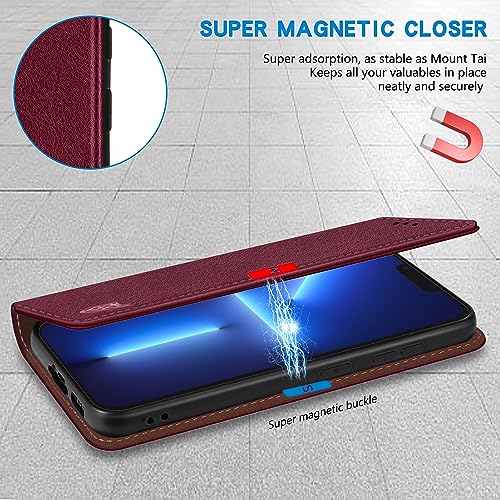 Image of ZZXX for iPhone 13 Pro Wallet Case Strong Magnetic 6.1 inch,Wine Red
