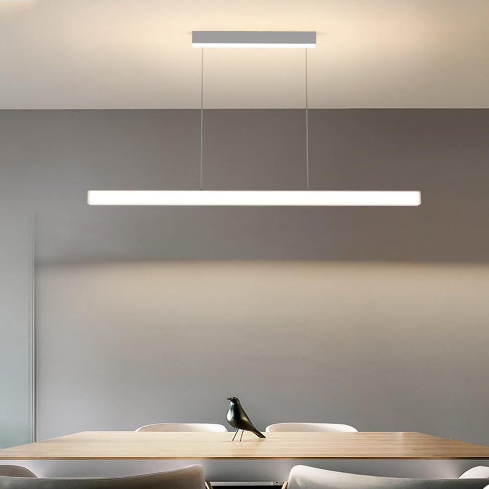 Nowoczesne liniowe lampy wiszące 39,4 cala, 3-kolorowa ściemnialna lampa wisząca Wyspa kuchenna, Wisząca oprawa oświetleniowa LED z długimi paskami do jadalni, biura 12 W (biała) Chaser of Light