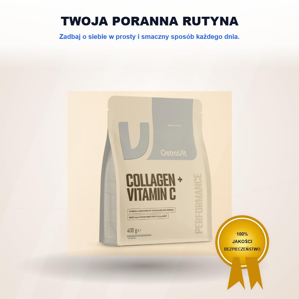 OstroVit Collagen + Vitamin C 400 g | Kolagen Hydrolizowany z Witaminą C | Wsparcie Stawów, Kości i Skóry | Suplement Diety w Proszku (naturalny)