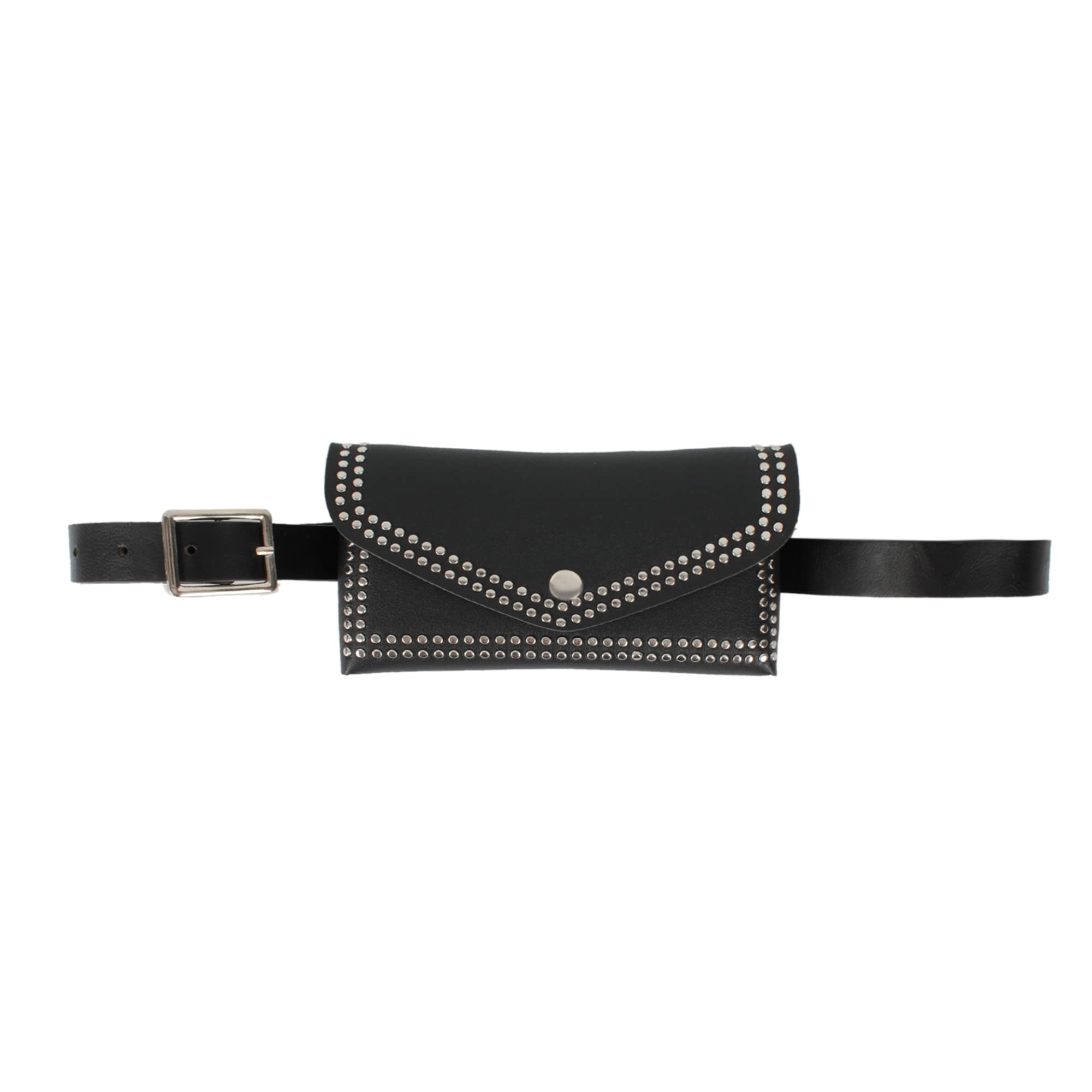 Women Mini Punk Rivet Fanny Pack Waist Bag with Belt Cellphone Pouch for Travel Workout Running Hiking