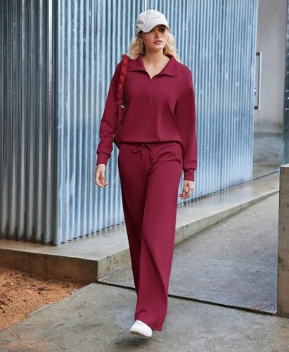Image of PINSPARK 2 Piece Sets for Women 1 /2 Zip Sweatsuit Loose Fit Sweatshirt Straight Leg Pants 2026 Matching Outfit Fall Tracksuit