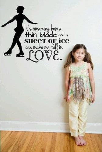 Decal - Vinyl Wall Sticker : It's Amazing How A Thin Blade And A Sheet Of Ice Can Make Me Fall In Love. Ice Skating Quote Sign / Banner - Kids Teen Sports Hobby Home Decor Boys Girls Dorm Room Bedroom Living Room Peel & Stick Picture Art Graphic Design Text Lettering Mural - Size : 15 Inches X 20 Inches - 22 Colors Available