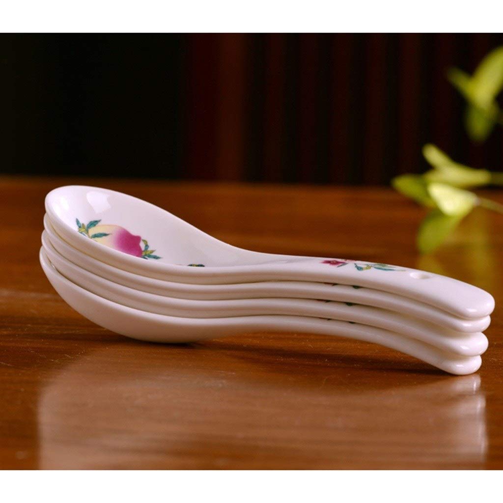 Cucharas/Cucharas de Sopa Juego de 6 cucharas de cerámica, Porcelana Sopa cucharas de Sopa, cucharas de Mesa, Cena de cucharas Modelo de Color Rojo 5.3 Pulgadas de Largo Cucharas Chinas