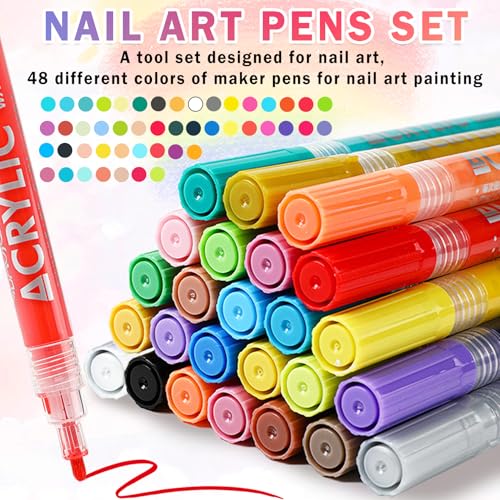 Image of IONSGAKO 48 Colors Nail Art Pens Set, Nail Polish Markers Pens Quick Dry