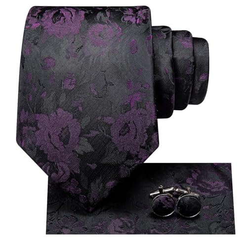 Image of Hi-Tie 70 inches Ties for Men Silk Extra Long Necktie and Pocket Square Cufflinks Set Men Big and Tall Tie Business