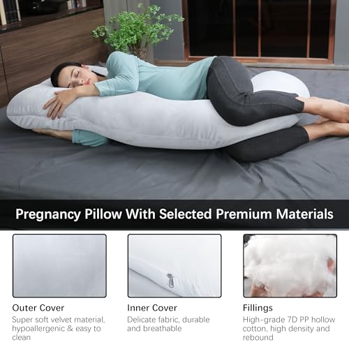 Image of MOON PARK Pregnancy Pillows for Sleeping - U Shaped Full Body Maternity Pillow with Removable Cover - Support for Back, Legs, Belly, HIPS - 65 Inch - Light Grey
