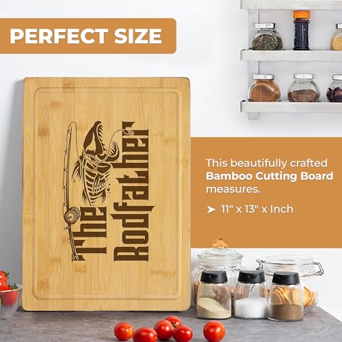 Tabla de Cortar de Bambú Divertida para Cocina de Alterd Industries | Tabla de Cortar de Madera Grabada para Barbecue, Cumpleaños o Día del Padre | Ideal para Encimeras de Cocina (The Rod Father, solo tabla) miniatura 2