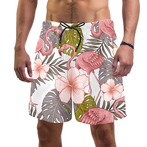 Short de Plage Hommes Fleurs Tropicales Palmier Flamingo HadHfun