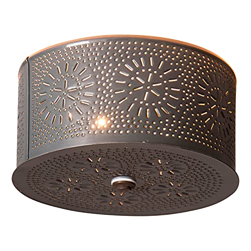 Irvins-Tinware-367CT-2-Light-Flush-Mount-Round-Ceiling-Light-with-Chisel-in-Country-Tin-Primitive-Country-Tin-Lighting Irvins Tinware 367CT 2 Light Flush Mount Round Ceiling Light with Chisel in Country Tin Primitive Country Tin Lighting