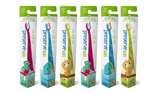 Preserve Recycled (Made in the USA) Kids Toothbrushes, Soft Bristles, 6-Count, Assorted Colors