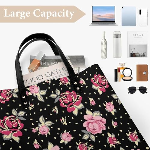 Sac shopping fleur rose et rouge en toile grand format de 39x39cm - 6