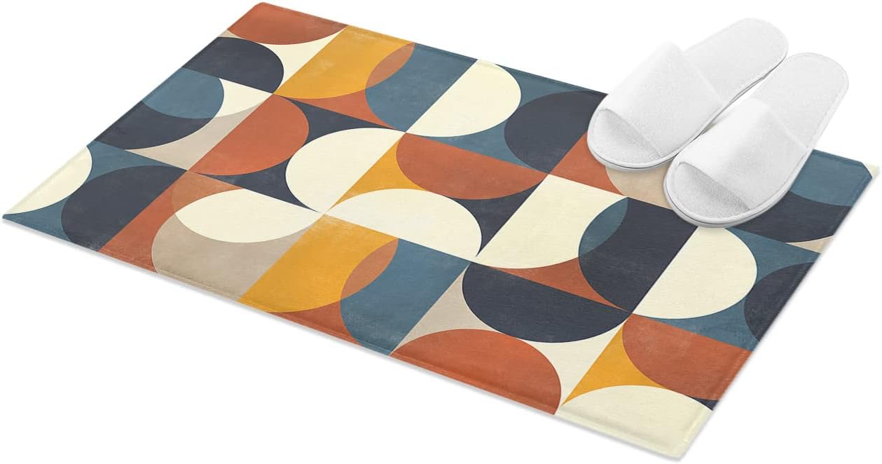 European Plush Rug Non Slip Bath Mat, Abstract Rustic Multi Middle Century Geometric Patchwork Soft Shaggy Long Fur Fuzzy Bath Rugs Carpet Mat for Bathroom Shower Home 24" x 35"