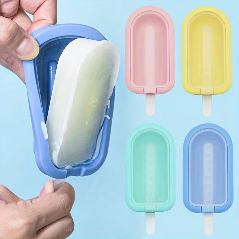 Image of Silver Shark 4 Cavity Oval Silicone Candy Mould | Kulfi Maker | Silicone Ice Cream Mould | Chocolate Cakesicle & Popsicle Mold | Food-Grade BPA Free | Reusable Non-Stick Popsicle Mold (Multicolor)