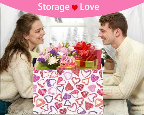 Image of Valentines Day Basket Large Foldable Heart Shaped Storage Box for Gifts Kids Empty Storage Bins Rectangular Toy Organizer Decor (Mosaic Love)