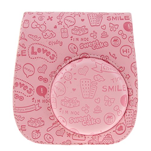 Bolsa de couro protetora Almencla para câmera Instax Mini 8 Polaroid rosa