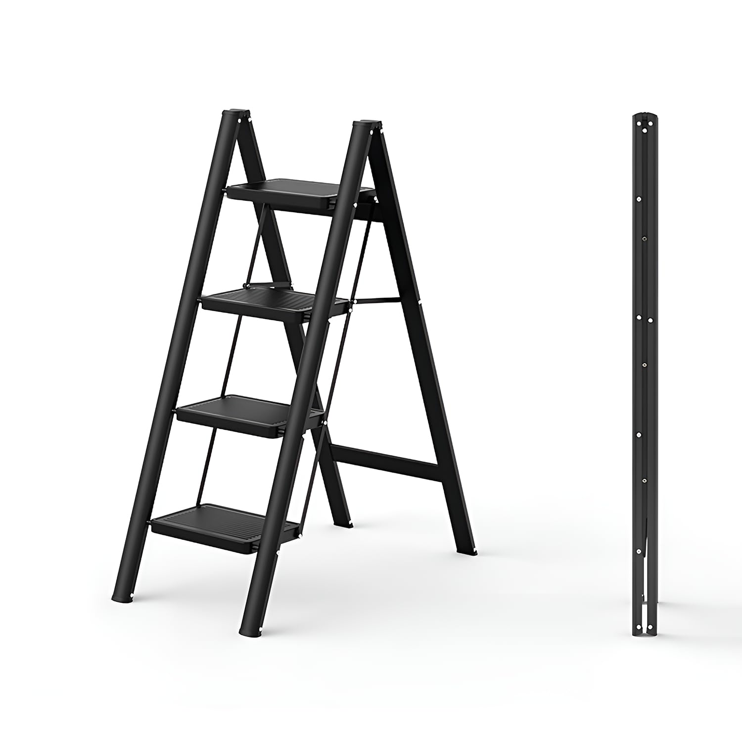 Foldable Lightweight Stepladder for multipurpose - Durable Carbon Steel Body, Anti-Slip Pads & Decorative Stand - 108.5cm Height, 4-Step, Easy to Store and Clean!(Black)