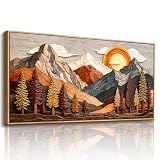 imjiayu Mountain Wall Art, Large Wall Decor, Framed Wall Art, Modern Abstract Landscape Art, Sun Tree Picture Neutral Prints, Rustic Paintings for Living Room Bedroom Kitchen Home Office 20"x40"