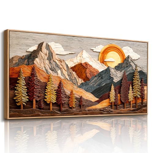 imjiayu Mountain Wall Art, Large Wall Decor, Framed Wall Art, Modern Abstract Landscape Art, Sun Tree Picture Neutral Prints, Rustic Paintings for Living Room Bedroom Kitchen Home Office 20"x40"