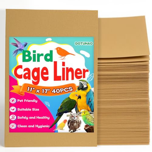 Image of 40 PCS Bird Cage Liner, 11 inch x 17 inch Gravel Liner Paper for Bird Cage, Parrot Cage Sandpapers for Hard-Billed Birds Parrot, Easy Clean Pet Grinding Sandpaper for Bird Cage (40PCS)