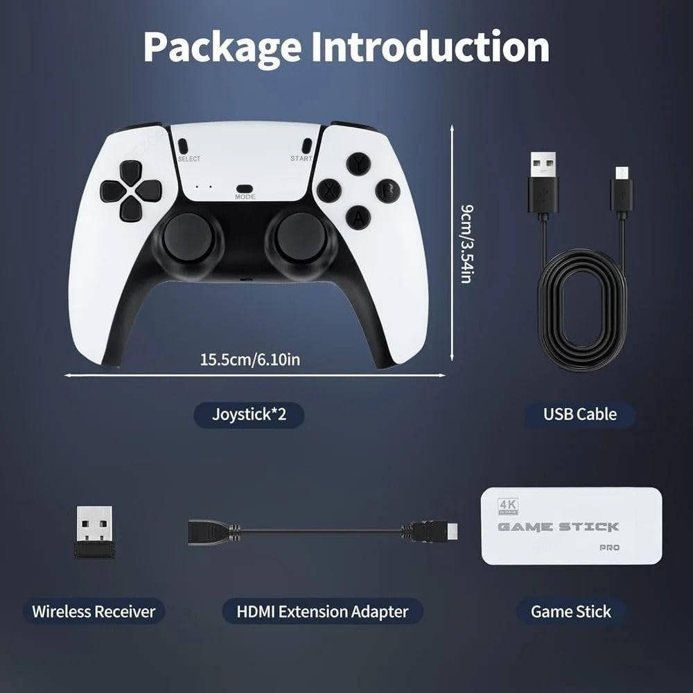 ROTREE Consola de Juegos Retro Inalámbrica, Nueva Versión 2026, Dongle HDMI 4K, 9 Emuladores Incorporados, 20000+ Juegos Preinstalados, 2 Mandos Negros Incluidos (128G 40000Games White)