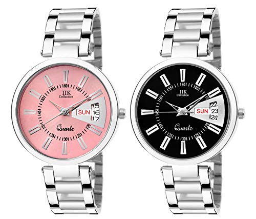 Image of IIK COLLECTION Round Dial Stainless Steel Bracelet Chain Analogue Day & Date Functioning Watch For Women And Girls, Dial Color-Assorted