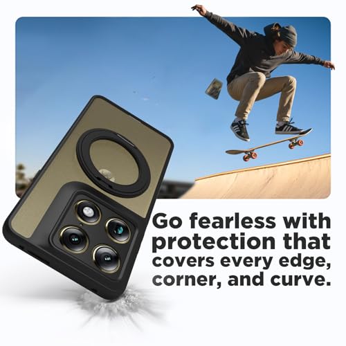 Image of RIGGEAR Shockproof Sleek Hybrid Armor 360 Rotating Magnetic Ring Stand Back Cover Case Compatible with MagSafe Accessories for Motorola Moto Signature 5G (Clear PC + Black TPU Bumper)