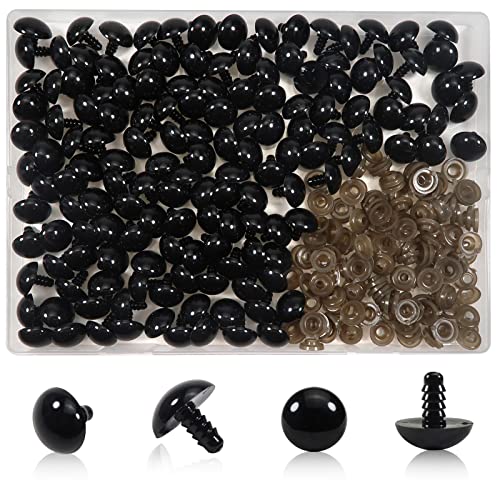 TOAOB 150pcs 16mm Black Plastic Round Safety Doll Eyes with 150pcs Washers for Crafts Jewellery DIY Making Plush Animal Puppets