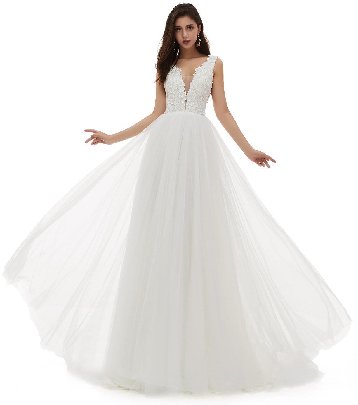 Spaghetti Chiffon Beach Wedding Dress V Neck A line Bridal Gowns Lace Plus Size Wedding Dress