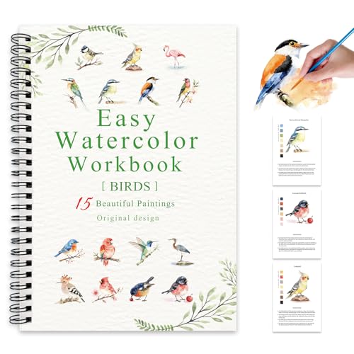 Watercolor Workbooks Birds, 15 Beautiful Paintings for Water Color Book Adult, Watercolor Coloring Book for Beginners, Watercolor Workbook for Adults Teens (Without Palette, Birds)