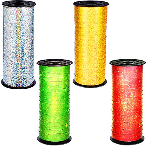 Sumind 4 Pieces Metallic Curling Ribbons Balloon Ribbon for Christmas Party Decoration and Gift Wrapping, 4 Colors and 400 Yards Totally