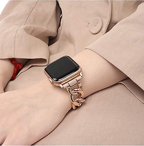 Kolgios 42/44/45Mm Rose Gold Women, Men Cool Chain Metal Bands Compatible For Apple Watch Se Series 5 Series 6 Girl's Durable Replacement Watch Band Compatible For Iwatch Series 6/5/4/3/2/1 #TOP5