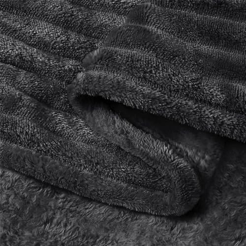 Image of BEDELITE Fleece Blanket Queen Size - 3D Ribbed Jacquard Soft and Warm Decorative Fuzzy Blankets - Cozy, Fluffy, Plush Lightweight Throw Blankets for Couch, Bed, Sofa(Black, 90x90 inches)