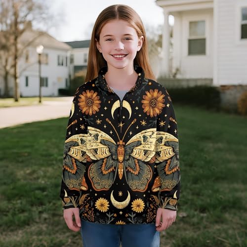 Image of AmzPrint Girls Graphic Quarter Zip Coat Long Sleeve Lightweight Oversized Athletic Running Hoodies For Kids Teen Girls
