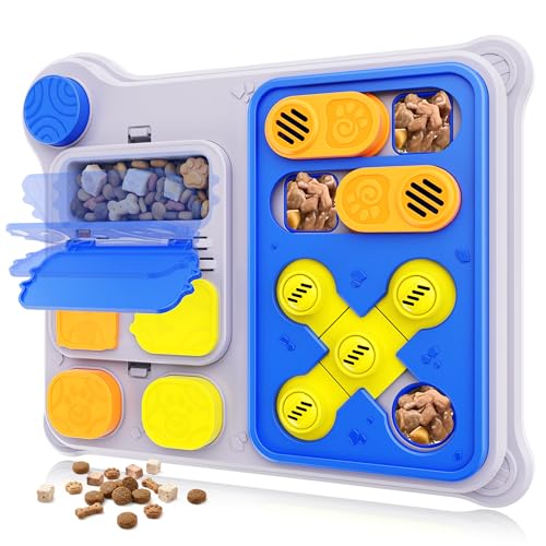 MiBex Dog Puzzle Toy Enrichment Toys Interactive Dog Toys for IQ Training & Mental Stimulation ABS Easy Clean Detachable Tray Non-Slip Base Treat Slow Feeder for Smart Dogs Blue