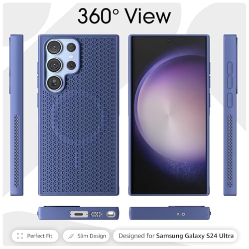 Image of Pikkme Back Cover for Samsung Galaxy S24 Ultra 5G | Honeycomb Cooling Design | Silicone Heat Dissipation | Mag-Safe Compatible | Shockproof Camera Protection Bumper Case (Blue)