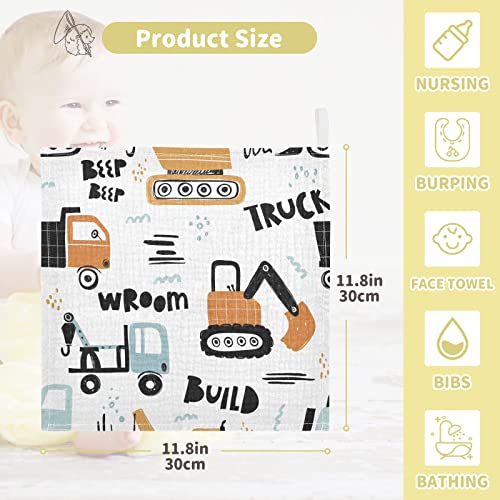 Image of vvfelixl Building Equipment Construction Transpor Baby Burp Cloths, Baby Muslin Washcloths for Boys Girls, Cotton Baby Face Towel for Newborn Infants Soft and Absorbent 11.8 X 11.8 in, 5 Pack