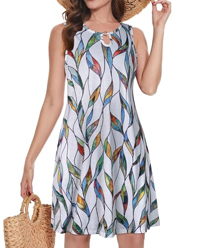 Image of Summer Dresses for Women 2026 Casual Sleeveless Sundress Floral Loose Fit Beach Cover Up with Pocket