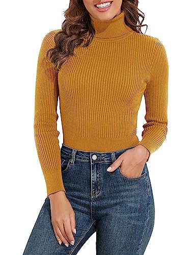 Image of PrettyGuide Women's Ribbed Turtleneck Long Sleeve Sweater Tops